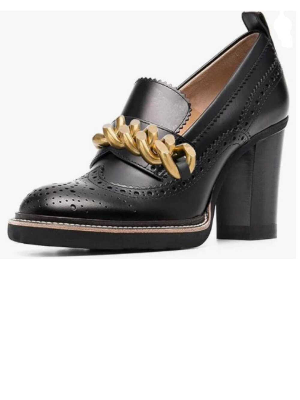 YDN Black Chain Chunky High Heels Round Toe Oxford Loafer Shoes Slip On Pumps